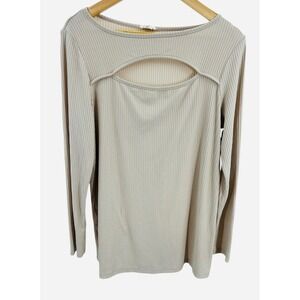 BiBi! Womens‎ Beige Long Sleeve Ribbed Knit Top Cut Out Size Large